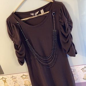 Brown Stretch Knit Dress w/ Necklace NWOT